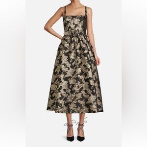 Antonio Melani black and gold midi jacquard dress